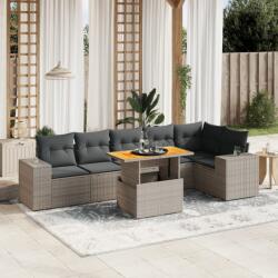 vidaXL 7 részes szürke polyrattan kerti ülőgarnitúra párnákkal (3272649)