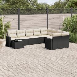 vidaXL 10 részes fekete polyrattan kerti ülőgarnitúra párnákkal (3219446)