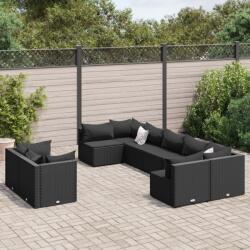 vidaXL 9 részes fekete polyrattan kerti ülőgarnitúra párnákkal (3308299)