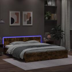 vidaXL füstös tölgy színű ágykeret fejtámlával és LED-del 200 x 200 cm (3207585)