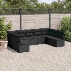 vidaXL 9 részes fekete polyrattan kerti ülőgarnitúra párnákkal (3218065)