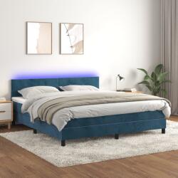 vidaXL sötétkék bársony rugós és LED-es ágy matraccal 180x200 cm (3134301)