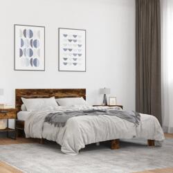 vidaXL füstös tölgy színű szerelt fa és fém ágykeret 135 x 190 cm (3280164)