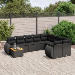 vidaXL 10 részes fekete polyrattan kerti ülőgarnitúra párnákkal (3257497)