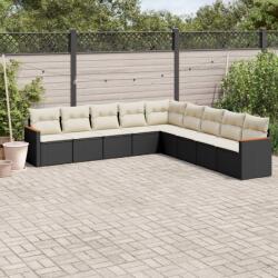 vidaXL 9 részes fekete polyrattan kerti ülőgarnitúra párnákkal (3258458)