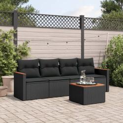 vidaXL 5 részes fekete polyrattan kerti kanapészett párnákkal (3225775)