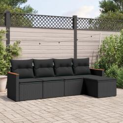 vidaXL 5 részes fekete polyrattan kerti kanapészett párnákkal (3258317)