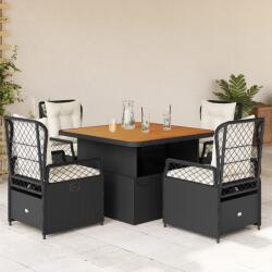 vidaXL 5 részes fekete polyrattan kerti étkezőgarnitúra párnákkal (3262912)