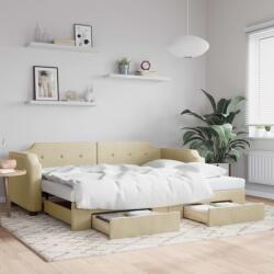 vidaXL krémszínű kihúzható szövetheverő fiókokkal 90 x 200 cm (3197674)