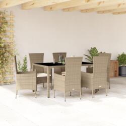 vidaXL 7 részes bézs polyrattan kerti étkezőgarnitúra párnákkal (3277572)
