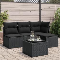 vidaXL 5 részes fekete polyrattan kerti kanapészett párnákkal (3249344)