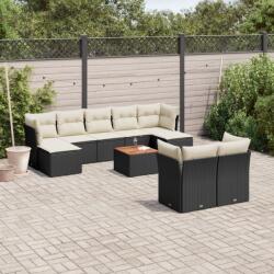 vidaXL 10 részes fekete polyrattan kerti ülőgarnitúra párnákkal (3223872)