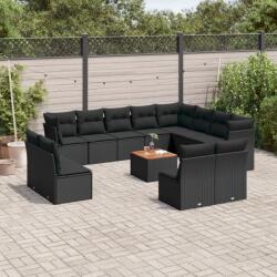 vidaXL 13 részes fekete polyrattan kerti ülőgarnitúra párnákkal (3256258)