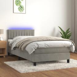 vidaXL világosszürke bársony rugós és LED-es ágy matraccal 90x190 cm (3134495)