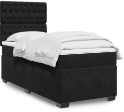 vidaXL fekete bársony rugós ágy matraccal 90 x 200 cm (3293118)