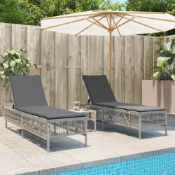 vidaXL 2 db világosszürke polyrattan napozóágy párnával (3261601)
