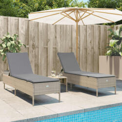 vidaXL 2 db bézs polyrattan napozóágy párnával (3261590)