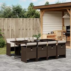 vidaXL 9 részes barna polyrattan kerti étkezőgarnitúra párnákkal (3277688)