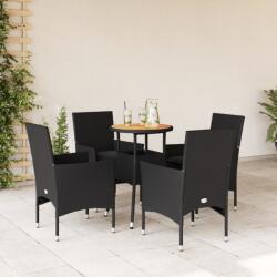 vidaXL 5részes fekete polyrattan/akácfa kerti étkezőgarnitúra párnákkal (3278730)