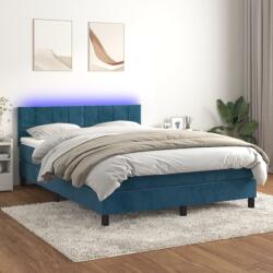 vidaXL sötétkék bársony rugós és LED-es ágy matraccal 140x200 cm (3134409)