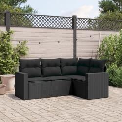 vidaXL 4 részes fekete polyrattan kerti ülőgarnitúra párnákkal (3218895)