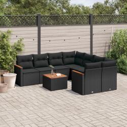 vidaXL 9 részes fekete polyrattan kerti ülőgarnitúra párnákkal (3258226)