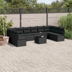 vidaXL 11 részes fekete polyrattan kerti ülőgarnitúra párnákkal (3249934)
