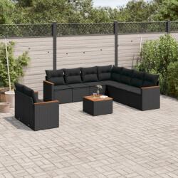 vidaXL 10 részes fekete polyrattan kerti ülőgarnitúra párnákkal (3226104)