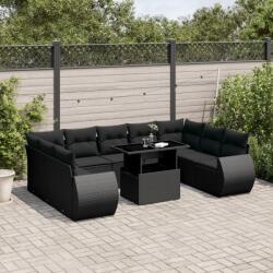 vidaXL 10 részes fekete polyrattan kerti ülőgarnitúra párnákkal (3268735)