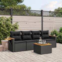 vidaXL 5 részes fekete polyrattan kerti kanapészett párnákkal (3226615) - vidaxl