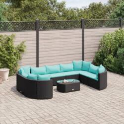 vidaXL 10 részes fekete polyrattan kerti ülőgarnitúra párnákkal (3308404)