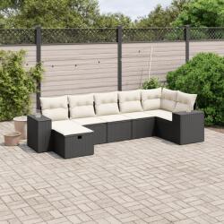 vidaXL 7 részes fekete polyrattan kerti ülőgarnitúra párnával (3264432)