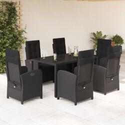 vidaXL 7 részes fekete polyrattan kerti étkezőgarnitúra párnával (3212459)