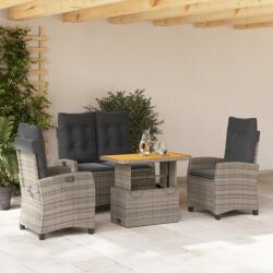 vidaXL 4 részes szürke polyrattan kerti étkezőszett párnával (3277407)