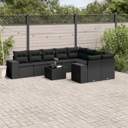 vidaXL 10 részes fekete polyrattan kerti ülőgarnitúra párnákkal (3223044)