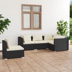 vidaXL 5 részes fekete polyrattan kerti ülőgarnitúra párnákkal (3102311)