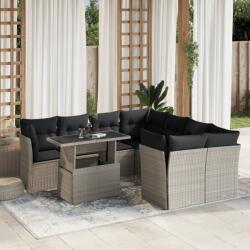 vidaXL 9 részes világosszürke polyrattan kerti ülőgarnitúra párnával (3266432)