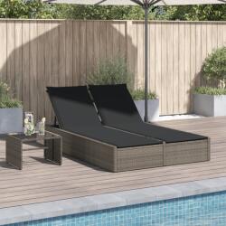 vidaXL szürke polyrattan dupla napozóágy párnával (368630) - vidaxl