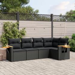 vidaXL 5 részes fekete polyrattan kerti kanapészett párnákkal (3226783)