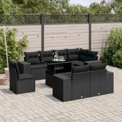 vidaXL 9 részes fekete polyrattan kerti ülőgarnitúra párnákkal (3269295)