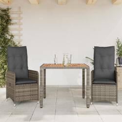 vidaXL 3 részes szürke polyrattan kerti bisztrógarnitúra párnákkal (3277019)