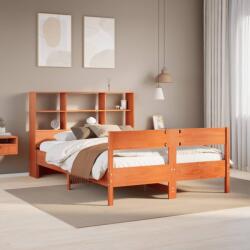 vidaXL barna tömör fenyőfa könyvespolcos ágy matrac nélkül 140 x 190cm (3323001)