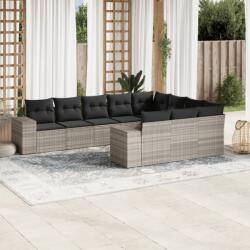 vidaXL 10 részes világosszürke polyrattan kerti ülőgarnitúra párnákkal (3223091)