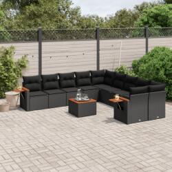 vidaXL 11 részes fekete polyrattan kerti ülőgarnitúra párnákkal (3227196)