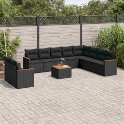 vidaXL 11 részes fekete polyrattan kerti ülőgarnitúra párnákkal (3258520)