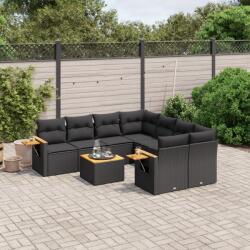 vidaXL 9 részes fekete polyrattan kerti ülőgarnitúra párnákkal (3259066)