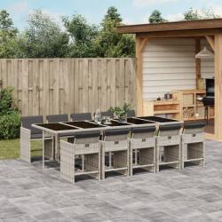 vidaXL 11 részes világosszürke polyrattan kerti ülőgarnitúra párnákkal (3277882)