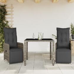 vidaXL 3 részes szürke polyrattan kerti bisztrógarnitúra párnákkal (3277165)