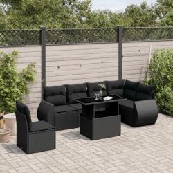 vidaXL 7 részes fekete polyrattan kerti ülőgarnitúra párnával (3268565)