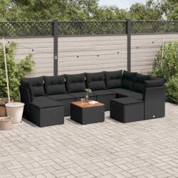 vidaXL 10 részes fekete polyrattan kerti ülőgarnitúra párnákkal (3223962)